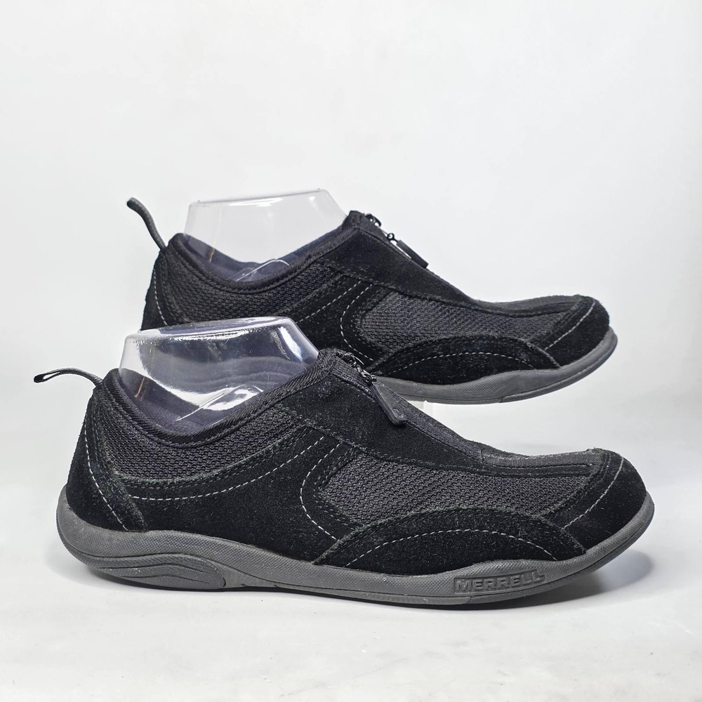 Merrell Shoes Women's Size 7 Black Suede Mesh Zip Up Slip On Comfort Sneakers